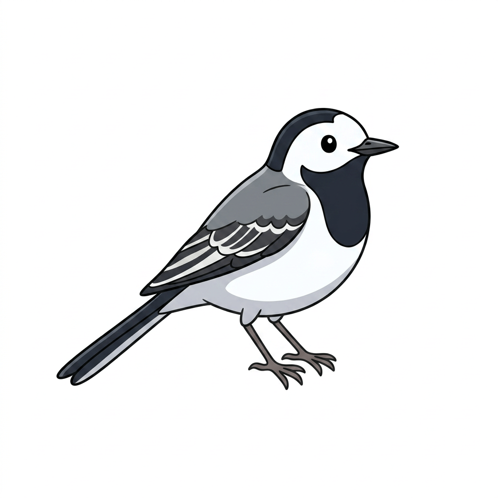 Pied wagtail standing on a moss-covered rock in a stream