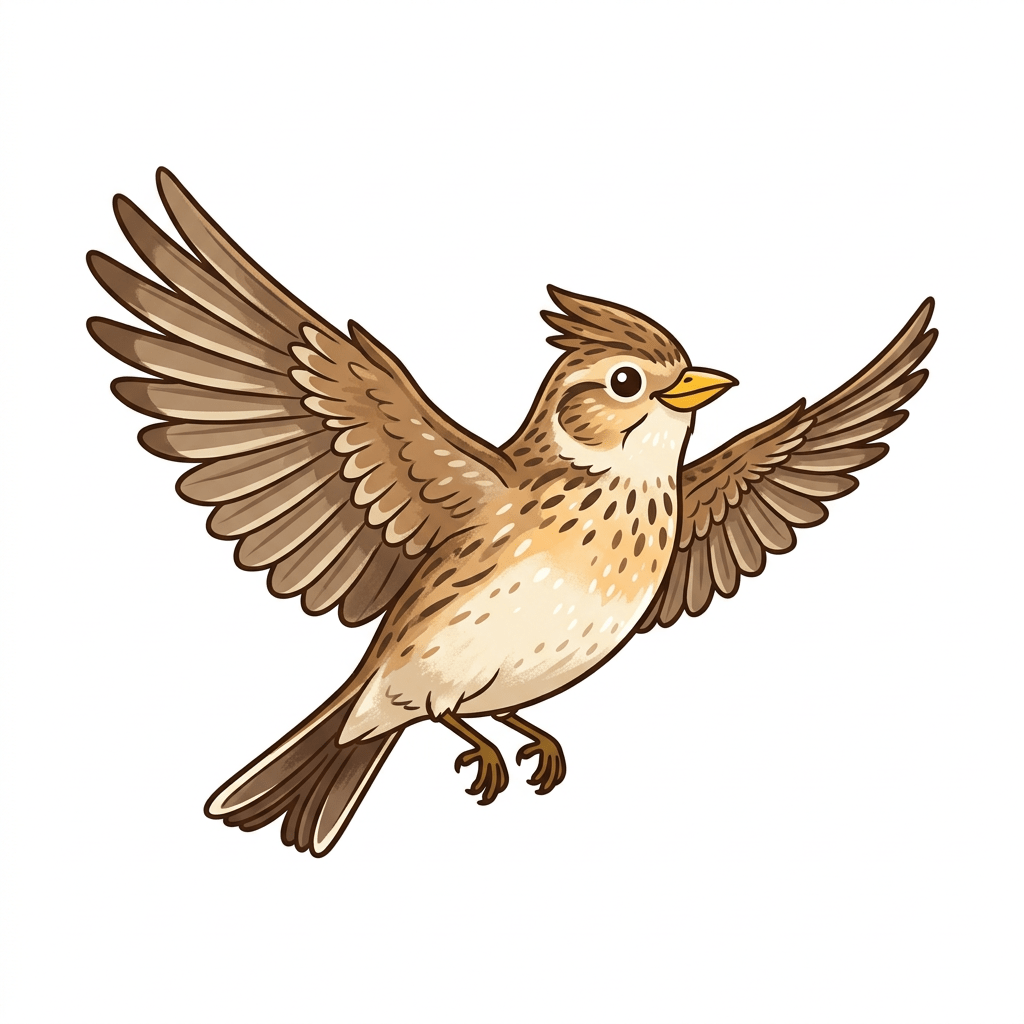Brown bird flying with wings spread against a white background