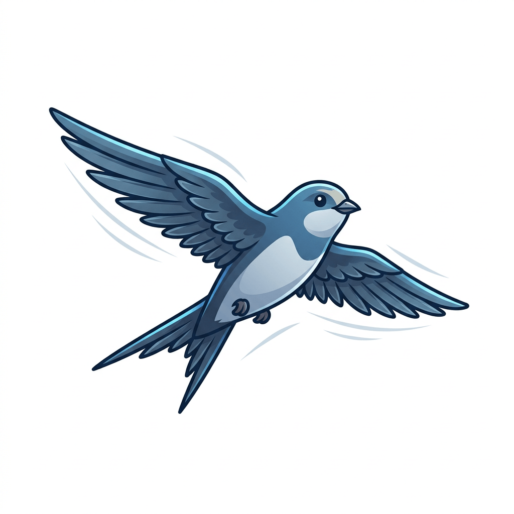Stylized blue bird flying with wings spread